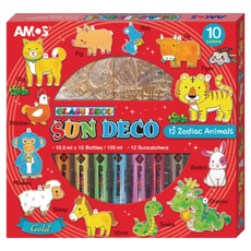 AMOS 阿摩司 Sun Deco 10色12生肖主題玻璃彩繪膠組, 內含12個捕夢網, 生肖, 1組
