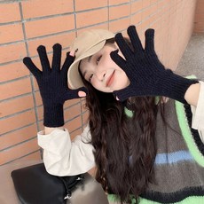 은꽃밴드 [ 울 소재 장갑 ] 27cm 롱 핑거홀 스마트 터치 니트 남여공용, 블랙