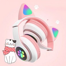 접이식 무선헤드셋 고양이귀 헤드셋 블루투스 헤드폰 유선헤드셋 3.5mm 무선 유선 겸용 헤드폰, 블랙