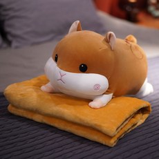 귀여운 돼지 쿠션 이불 겸용 사무실 낮잠 베개 자다 끼다 다리 긴 침대 머리 큰 쿠션, 연갈색 햄스터쿠션 담요, 쿠션40cm 미니 사이즈 작음