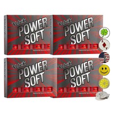 볼빅 Volvik Power Soft 폭발적인 공 스피드 골프공 4다스 (그린 색상 48 볼) 번들 5개의 볼 마커 1개의 자석 모자 클립, 42개 + 마커 5개, 레드