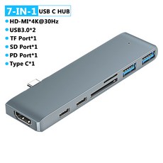 맥북 프로 노트북용 USB 3.1 C타입 허브 분배기 HDMI 호환 어댑터 PD 100W OTG 4K 30Hz, 02 7-IN-1 Gray