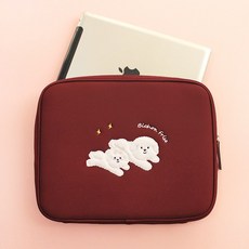 쁘숑앤포숑 아이패드 파우치 11인치 귀여운 비숑 캐릭터 아이패드에어4 아이패드프로 5세대 갤럭시탭, 버건디