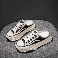 이뿜다오 심플 캔버스 통굽 운동화 뮬 운동화 스니커즈 블로퍼 4cm 굽