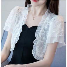 가디건 캐롤 다이어리 여름 얇은 짧은 수제 크로 셰 뜨개질 레이스 메쉬 어깨 걸이 여성 꽃 카디건 케이프