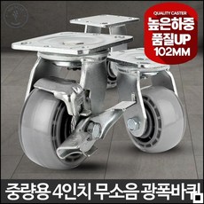 이동시 소음이 적어 편리한 우레탄 바퀴 중량용4인치무소음고정 시장카트 시장바퀴 교체바퀴 카트바퀴 구르마바퀴, 1개