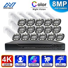 4K 8MP 5MP 16채널 DVR 영상 감시 시스템 키트 8MP 컬러 밤새 IP66 AHD 카메라 CCTV 카메라 보안 시스템 키트, 없다, 영국 플러그, 16채널 dvr 16개의 캠, 1개