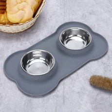 강아지 자동 급식기 고양이 애견 자율 배식기 실리콘 매트와 더블 개 그릇 스테인레스 스틸 물 먹이 공급기 애완 동물 마시는 새끼 액세서리, 03 Gray Pet Bowls_03 47x28cm