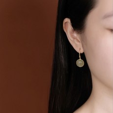 LUNALUCE 비취 귀걸이 옥 S925상감 골드 청옥 시리즈 원형 자연주의