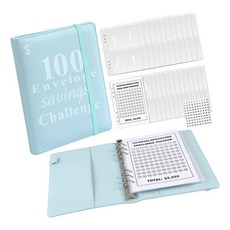 Zeyuan PU 가죽 100 봉투 챌린지 바인더 예산 절약 챌린지 북 플래너 친구를 위한 저축 바인더 실용적인 선물, 23.5cmx17.5cmx3cm, 종이, 라이트 블루