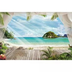 해변 배경천 여름 비치 포토존 사진 촬영 300x200cm, HF00170