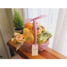누리향 과일바구니 M [ 선물용 첫인사 집들이 출산 병문안 생신 축하선물 ]당일/전국배송 전체식 보자기포장/연보라, 1개