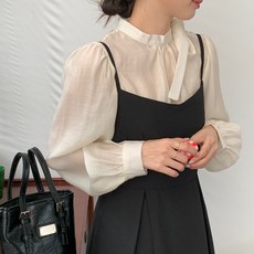 오버클래쓰 여성 루즈핏 뷔스티에 민소매 리본 스트랩 롱 원피스