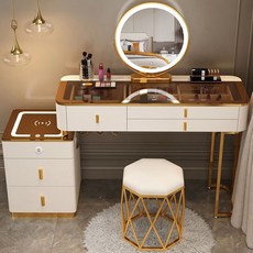 Montheria 화장대 세트 연예인 화장대 거울 포함 의자 A598-17, 둥근거울+카멜유리, 120cm-A1