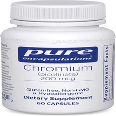 60 Count (Pack of 1) Pure Encapsulations Chromium (Picolinate) 200 mcg | Hypoallergenic Supplement, 1개, 60정