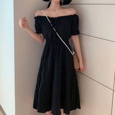 NUBITEL_누비마켓__오프숄더 셔링 플레어 미디원피스(3color) 셔링원피스 여성원피스 여름원피스 반팔원피스 미디원피스 여성미디원피스 플레어원피스 반팔__누비텔레콤_NUBI몰