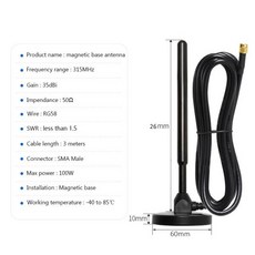 315MHz 안테나 높은 이득 35dbi SMA 남성 자석베이스 빨판 무선 라우터 Modem 에 대 한 3 미터 연장 케이블, 한개옵션0 - 315mhz안테나