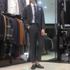 [엔터식스]지이크파렌하이트 S/S 깅엄 체크 썸머 차콜그레이 울 정장 (이탈리아 마르조또)FUJ2530