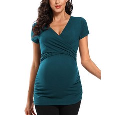 Joymom 여성용 브이넥 반소매 수유 상의 임산부 모유 수유 셔츠 S~2XL 회색.