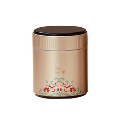 둥근 차 양철 차 보관 간식 보관함 금속 캔디 캔 주방 밀폐 용기 중국식 티 박스 편리, Gold, Short style