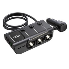 simr 차량용 시거잭 3구+USB 2포트 멀티소켓 고속USB충전기, Black