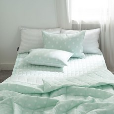 큐티도트 스노우 시어서커 여름 차렵이불+베개커버+침대패드 세트