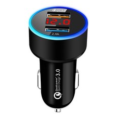 QC 3.0 용 자동차 3.0 듀얼 USB 충전기 12V/24V 자동차 오토바이 TRUC 용 LED 디스플레이, 검은색