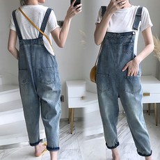 바니드 여성 청 멜빵 바지 오버핏 루즈핏 데님 점프수트