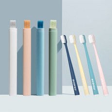 COBE [4+4] 휴대용 슬림 칫솔 + 칫솔케이스 세트, 블루+그린+핑크+화이트, 4세트