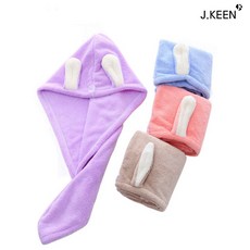 1+1 극세사 드라이수건 토끼 헤어타올, 베이지, 퍼플, 2개