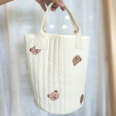 포베베 기저귀가방 마실가방 누빔 자수 원형 아기 미니 놀이터가방, 자수 베어