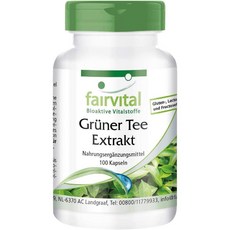 Fairvital 녹차 추출물 카페인 폴리페놀 EGCG 함유 비건 100캡슐, 3개, 100정