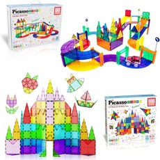 피카소 타일 80PC 마그네틱 레이스 카 트랙 100PC 자석 재미있고 창의적인 놀이 세트: STEM 학습 건설 기술 향상 손과 눈의 조정 및 미세 운동 소년 소녀를 위한 선물, 1개