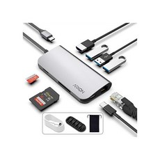 USB C 허브 8in1 Thunderbolt 3 Adapter with 3.0 Ports 4K HDMI Ethernet Port SD/TR Card Reader USBC, One Size, Free Gift Lightning cable