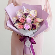 뷰티풀데코센스 비누꽃 돈 조화 꽃다발 10p + 쇼핑백, 퍼플믹스, 1개 퍼플믹스(꽃다발)