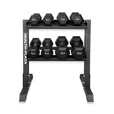 헬스프라자 2단 아령 정리대+육각아령세트 4kg 8kg 12kg 16kg 4종 덤벨랙 덤벨거치대, 1set