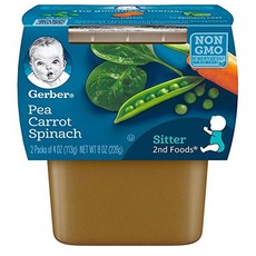 거버 퓨레 이유식 2단계 2개입 8팩 피 캐럿 스피내치 Gerber 2nd Foods Pea Carrot Spinach Baby Food 4 Ounce Tubs 2 Count (Pack of 8), 8개