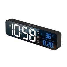 LED 음악 알람시계 USB 충전식 2알람 온도 디지털 탁상시계, black