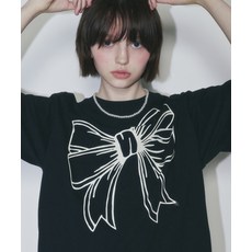 론론 RONRON BIG RIBBON LINE T SHIRT BLACK CREAM RR24AST3237BCXXX 156685