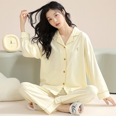 ANYOU 여성 브이넥 순면 잠옷 루즈핏 파자마 사계절 홈웨어