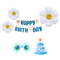 연지마켓 생일파티 용품 세트 데이지 풍선 생일 가랜드 안경 고깔, 1세트, 07)블루 기본 1세트, 07)블루 기본