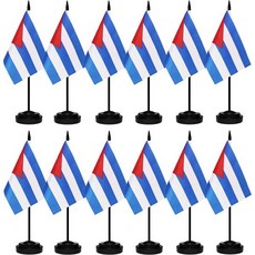 12 Pack USA Desk Flags 세트 솔리드 블랙 폴 베이스 및 스피어 탑 미니어처 데스크톱 플래그 홈 데코레이션 사무실 장식 페스티벌 축하 행사, Cuba 12 Pack