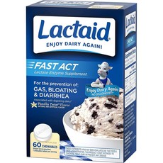 Lactaid 락트에이드 패스트 액트 락타아제 엔자임 츄어블 바닐라 60정, 1개, 60개