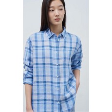 [백화점매장발송] 빈폴레이디스 여성오피스룩 리넨 오버핏 체크 셔츠 - 블루 BF4364C04P