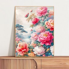 모란꽃 흰꽃의 왕 꽃이 피어 부귀하다 부귀의 꽃 행복의 꽃 돈이 되는 꽃 세트 거실 침실 식당 사무실 집들이 벽 장식그림 액자 다이어몬드그림 보석십자수 개업선물 인테리어 소품, B7084, 30*40cm (액자 없음)