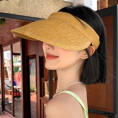 SWAYDEN 여성 여름 라피아 썬캡 햇빛가리개 창넓은 밀짚 모자