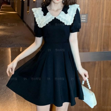 봄빛[S-2XL]하객 레이스 빅카라 a라인 미니 플레어 원피스