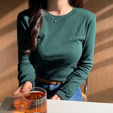 타미힐피거 여성 긴팔티셔츠 무지 스트레치 라운드티