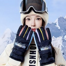 NY20 여성용 스마트터치 방한 스키 보드 캠핑 장갑, 블랙, 1개 블랙