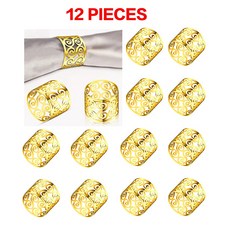6/12PCS 골드 실버 냅킨 링스 버클 웨딩 크리스마스 생신 냅킨 링은 꽃 잎 Flower Leaf Napkin Rings Serviette Buckle Gold Silver, 12 PCS-S 패턴 골드, 12개